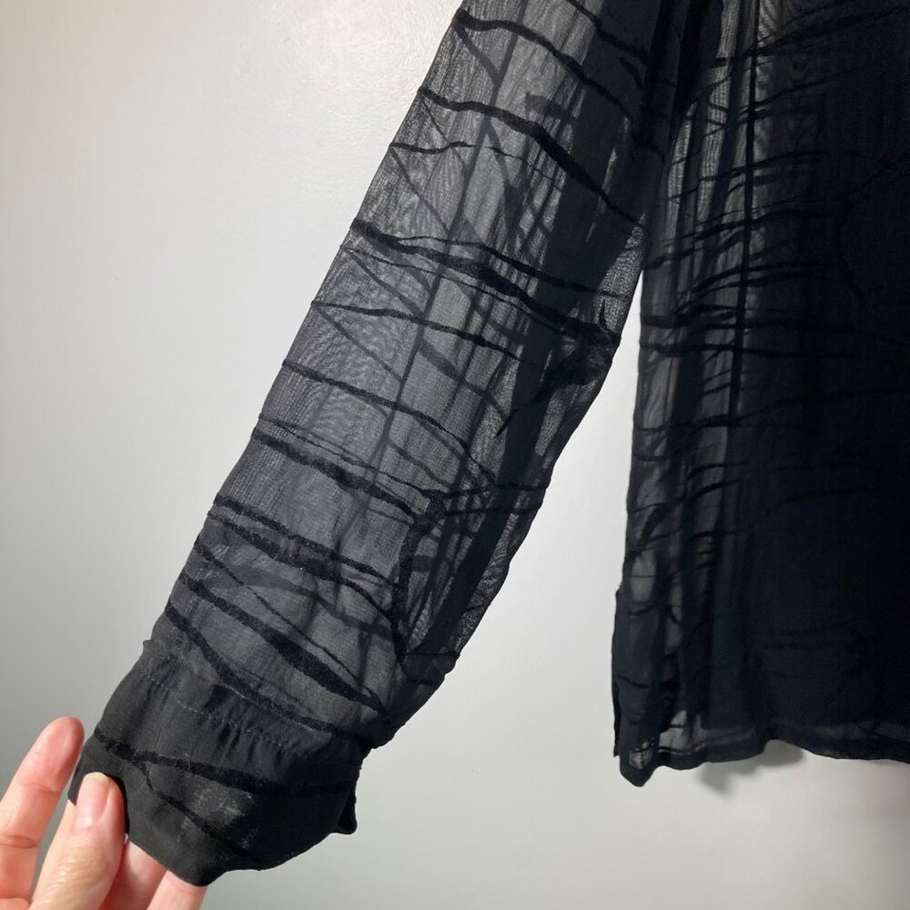Womens Chicos Long Sleeve Burnout Sheer Button Shirt Black L Rayon - Picture 4 of 10